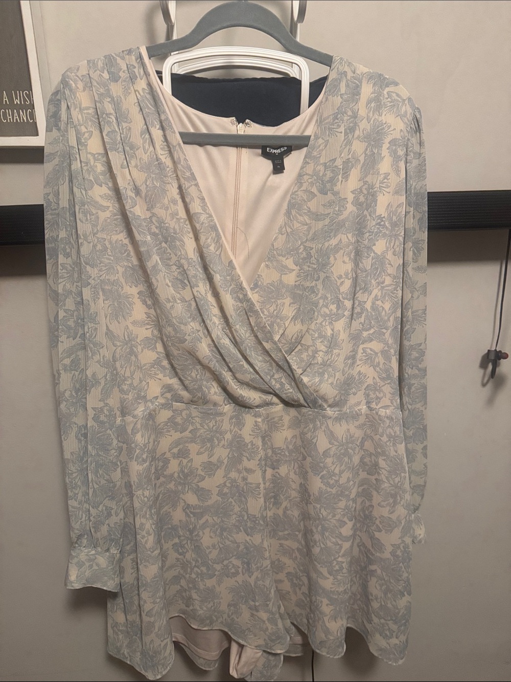 Express Light Blue Floral Long-Sleeve romper